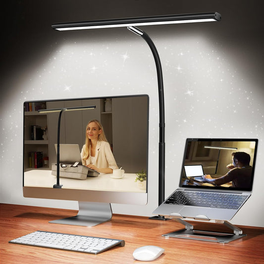 Versatile LED Desk Lamp with Stepless Dimming & Flexible Gooseneck - Eye-Caring Light for Office, Home, and Study (Black)