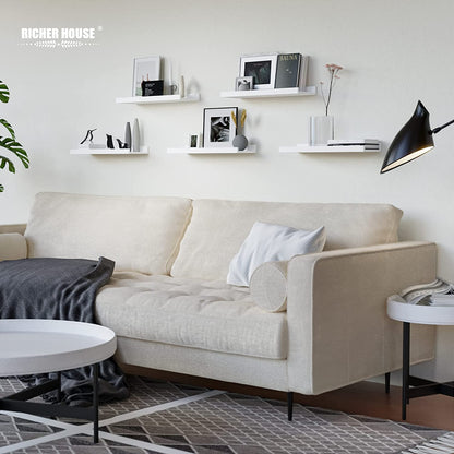 5-Piece White Floating Shelves Set - Stylish Wall-Mounted Picture Ledge for Nursery, Bedroom, Living Room, and Bathroom Decor