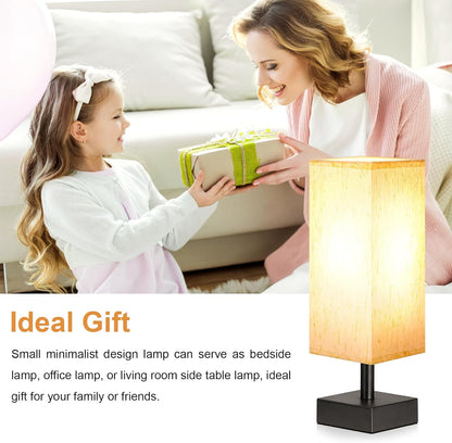 Minimalist Small Table Lamp - Stylish Bedside Light for Bedroom, Kids Room, and Office with Square Fabric Shade