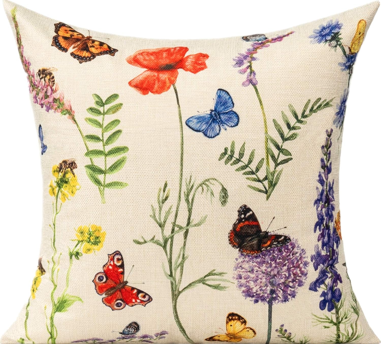 Vibrant Spring Garden Throw Pillow Covers - Set of 4, 18x18 Decorative Cushions for Outdoor Furniture & Farmhouse Style Decor