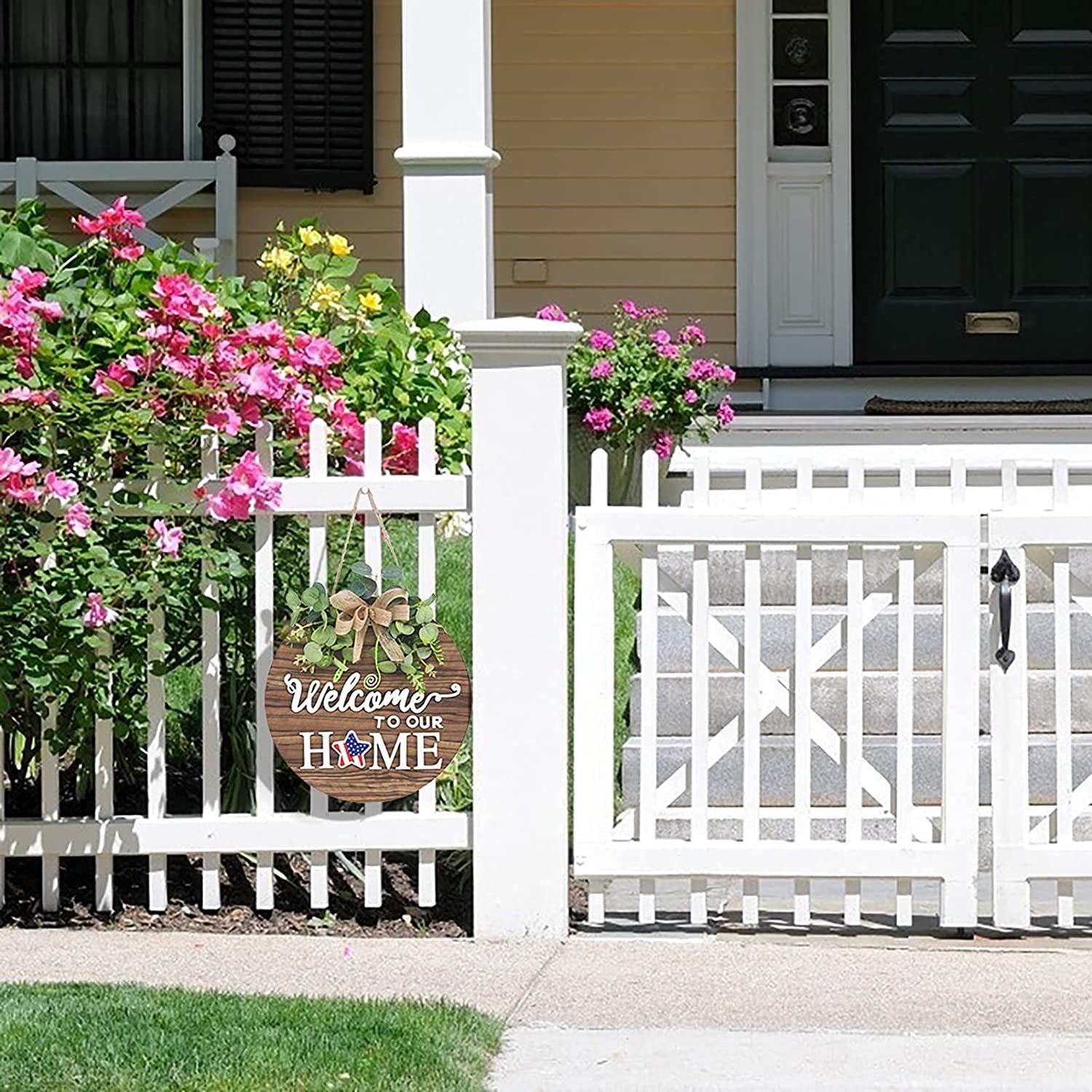 Seasonal Interchangeable Welcome Sign - Rustic Round Wood Wreath for All Occasions, Perfect for Home Decor, Porch, and Front Door!