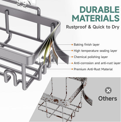 6-Pack Rustproof & Waterproof Shower Caddy - No-Drill Adhesive Shelves for Bathroom, Dorm & Apartment Organization - Stylish Light Grey Design