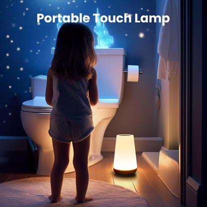 Dimmable Touch Night Light - Portable Bedside Lamp with 5 Brightness Levels & 13 RGB Colors for Nursery, Bedroom & Bathroom