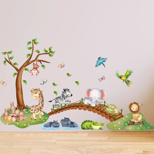 Cartoon Animal Elephant Zebra Giraffe Bridge Wall Sticker Waterproof PVC Children'S Room Kindergarten Home Decoration