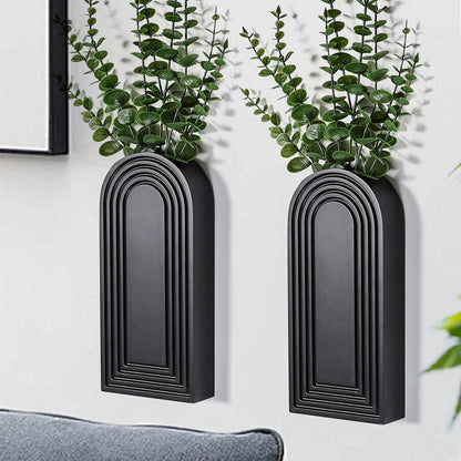 Chic 2 Pack Black Wooden Wall Vases - Modern Farmhouse & Boho Decor for Any Space