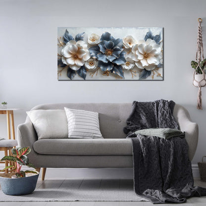 Stunning Blue and White Flower Prints Wall Art - Aesthetic 20" X 40" Decor for Living Room, Office, and Bedroom