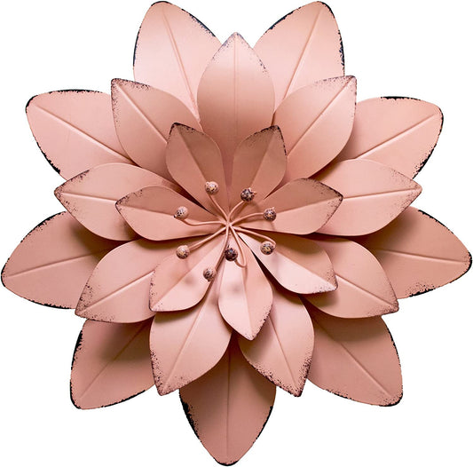 Charming Dusty Light Pink Floral Metal Wall Art Decor - 11.5x2 Inch (Single Piece)