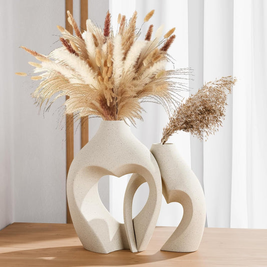 Elegant Heart-Shaped White Ceramic Vases - Set of 2 for Stylish Home Decor, Weddings, and Office Centerpieces