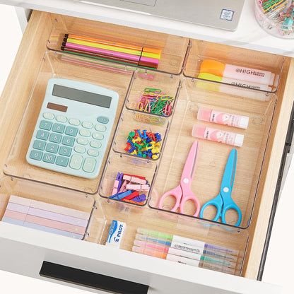 25 PCS Clear Plastic Drawer Organizers Set - Versatile Storage Bins for Makeup, Kitchen, and Office - Perfect for Bathroom and Vanity Organization