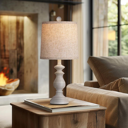 Rustic Farmhouse Table Lamp Set of 2 - 22" Vintage Nightstand Lamps with Linen Shades in Antique Grey for Living Room & Bedroom