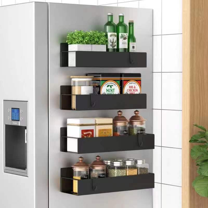 Magnetic Spice Rack Organizer Set - 4 Pack Black Storage for Refrigerator and Oven