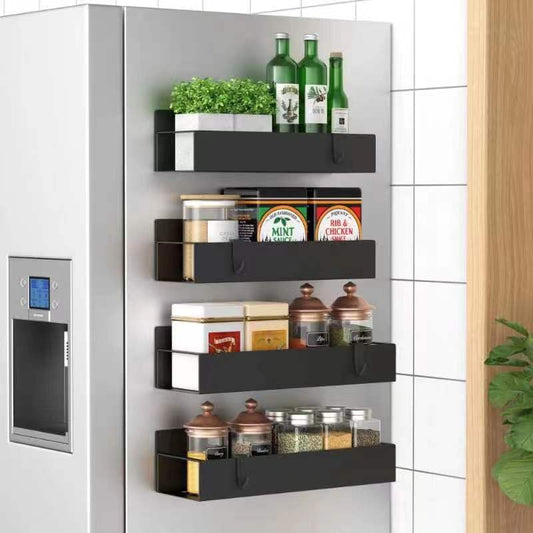 Magnetic Spice Rack Organizer Set - 4 Pack Black Storage for Refrigerator and Oven