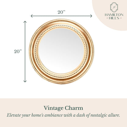 20-Inch Rustic Copper Round Wall Mirror - Elegant Farmhouse Decor with Wooden Finish Frame