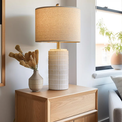 Set of 2  23" Modern Ceramic Table Lamps - Stylish White & Beige Design for Living Room, Bedroom, and Nightstand