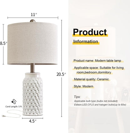Set of 2 Stylish 20.5" White Modern Ceramic Bedside Lamps - Perfect for Bedroom, Living Room, or Office Decor
