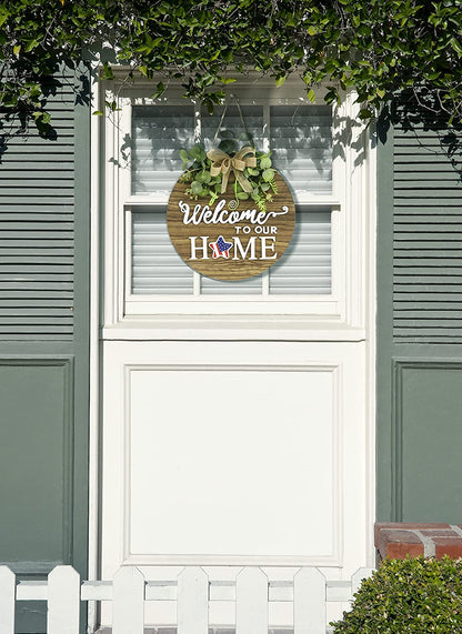 Seasonal Interchangeable Welcome Sign - Rustic Round Wood Wreath for All Occasions, Perfect for Home Decor, Porch, and Front Door!