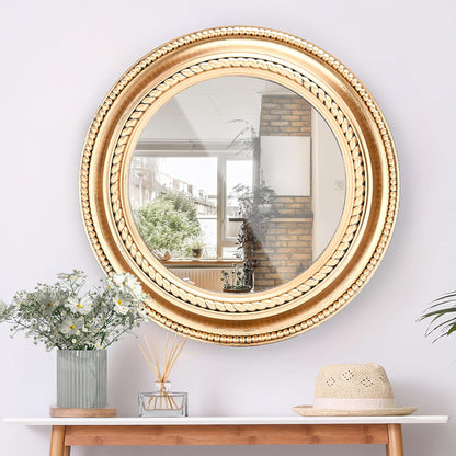 20-Inch Rustic Copper Round Wall Mirror - Elegant Farmhouse Decor with Wooden Finish Frame