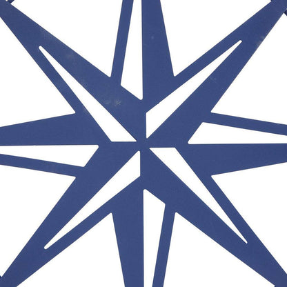 48 In.X 26 In. Metal Blue Indoor Outdoor Cutout Compass Star Wall Decor W/Overlapping Circular Frames and White Accents