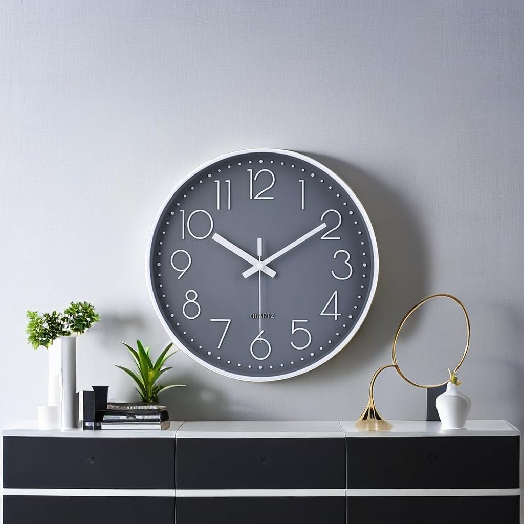 12-Inch Silent Non-Ticking Wall Clock - Modern Round Design for Home, Office, Kitchen, and More