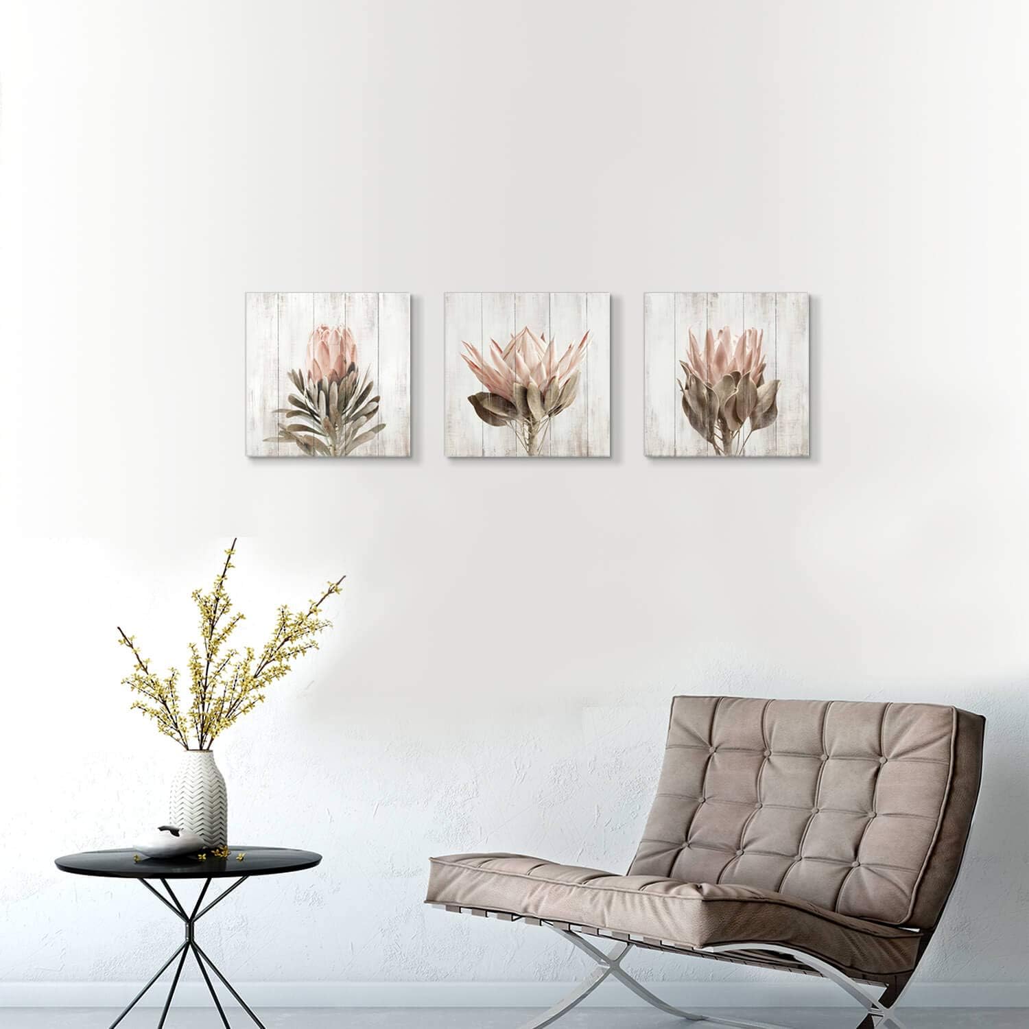Charming Floral Canvas Wall Art Set - 3-Piece Flower Bloom Print for Washrooms (12"x12")