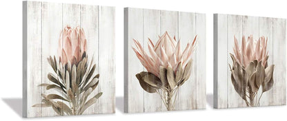 Charming Floral Canvas Wall Art Set - 3-Piece Flower Bloom Print for Washrooms (12"x12")
