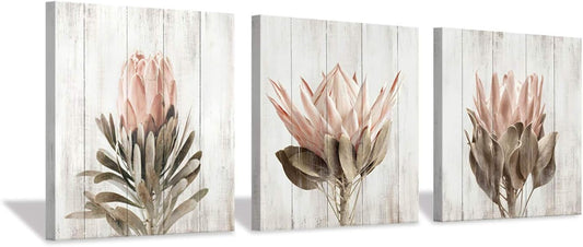 Charming Floral Canvas Wall Art Set - 3-Piece Flower Bloom Print for Washrooms (12"x12")