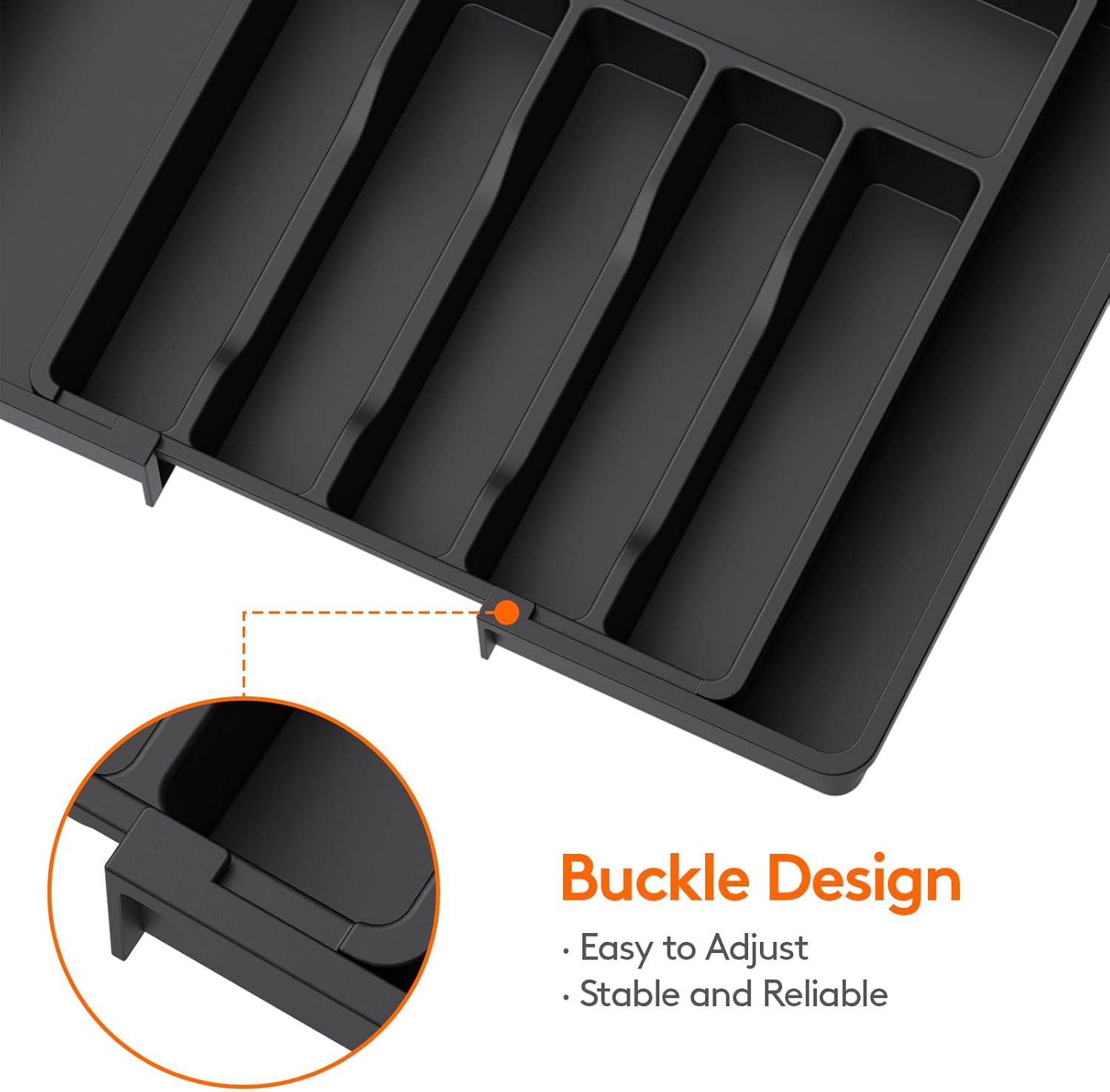 Expandable Silverware Drawer Organizer - Large BPA-Free Utensil Tray for Kitchen, Adjustable Cutlery Storage in Sleek Black