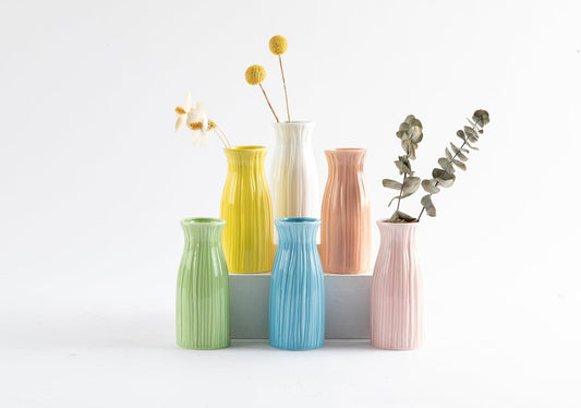 Stylish 6-Piece Ceramic Vase Set - Versatile Colored & Plain Bud Vases for Home Décor & Perfect New Home Gift (Fm-Color)
