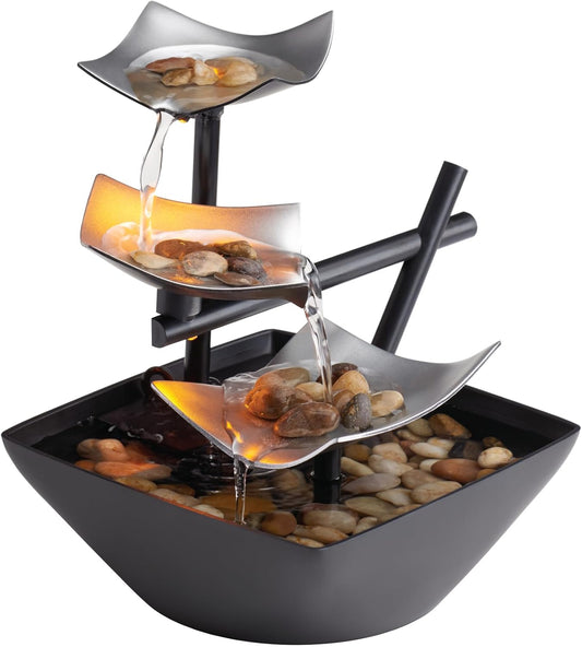 8.25” Tabletop Water Fountain - Soothing Sound Machine for Zen Relaxation in Any Room with Automatic Pump & Natural River Rocks