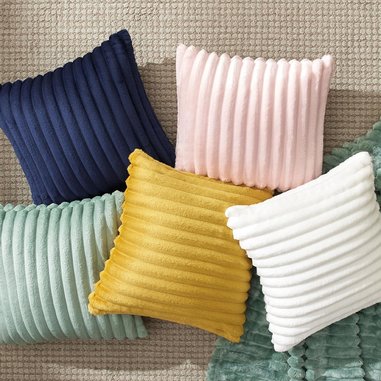 Light Purple Striped Throw Pillow Covers - Set of 2, 18x18 Soft & Cozy Cushions for Sofa, Couch, and Bed Decor