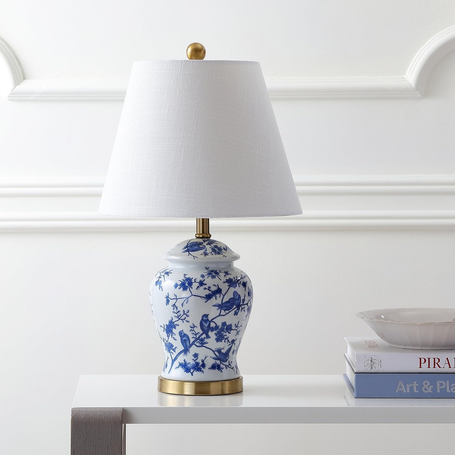 Elegant Chinoiserie 22" LED Table Lamp - Perfect for Bedroom, Living Room, or Office - Includes LED Bulb - Blue/White Design