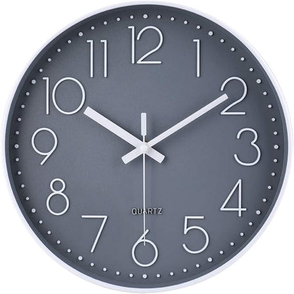 12-Inch Silent Non-Ticking Wall Clock - Modern Round Design for Home, Office, Kitchen, and More