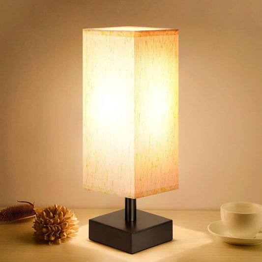 Minimalist Small Table Lamp - Stylish Bedside Light for Bedroom, Kids Room, and Office with Square Fabric Shade