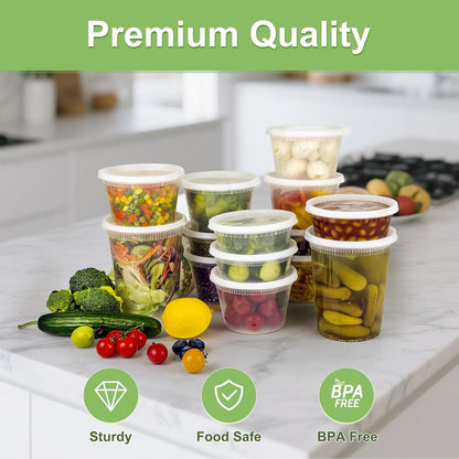 60 Sets of Leak-Proof Deli Containers with Lids - 120-Piece Airtight Food Storage Solution (32/16/8 Oz) - BPA Free, Microwave, Freezer & Dishwasher Safe