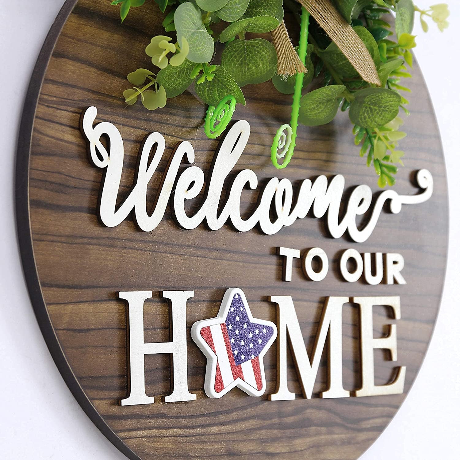 Seasonal Interchangeable Welcome Sign - Rustic Round Wood Wreath for All Occasions, Perfect for Home Decor, Porch, and Front Door!