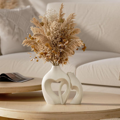 Elegant Heart-Shaped White Ceramic Vases - Set of 2 for Stylish Home Decor, Weddings, and Office Centerpieces