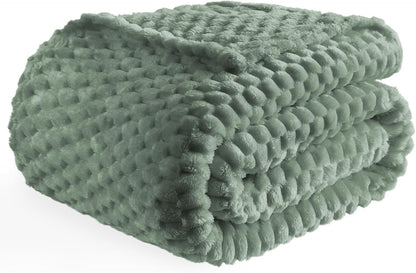 Sage Green Flannel Throw Blanket with Pillow Cover - Cozy 300 GSM Fleece for All Seasons, Perfect for Bed & Sofa (50x71 Inches)