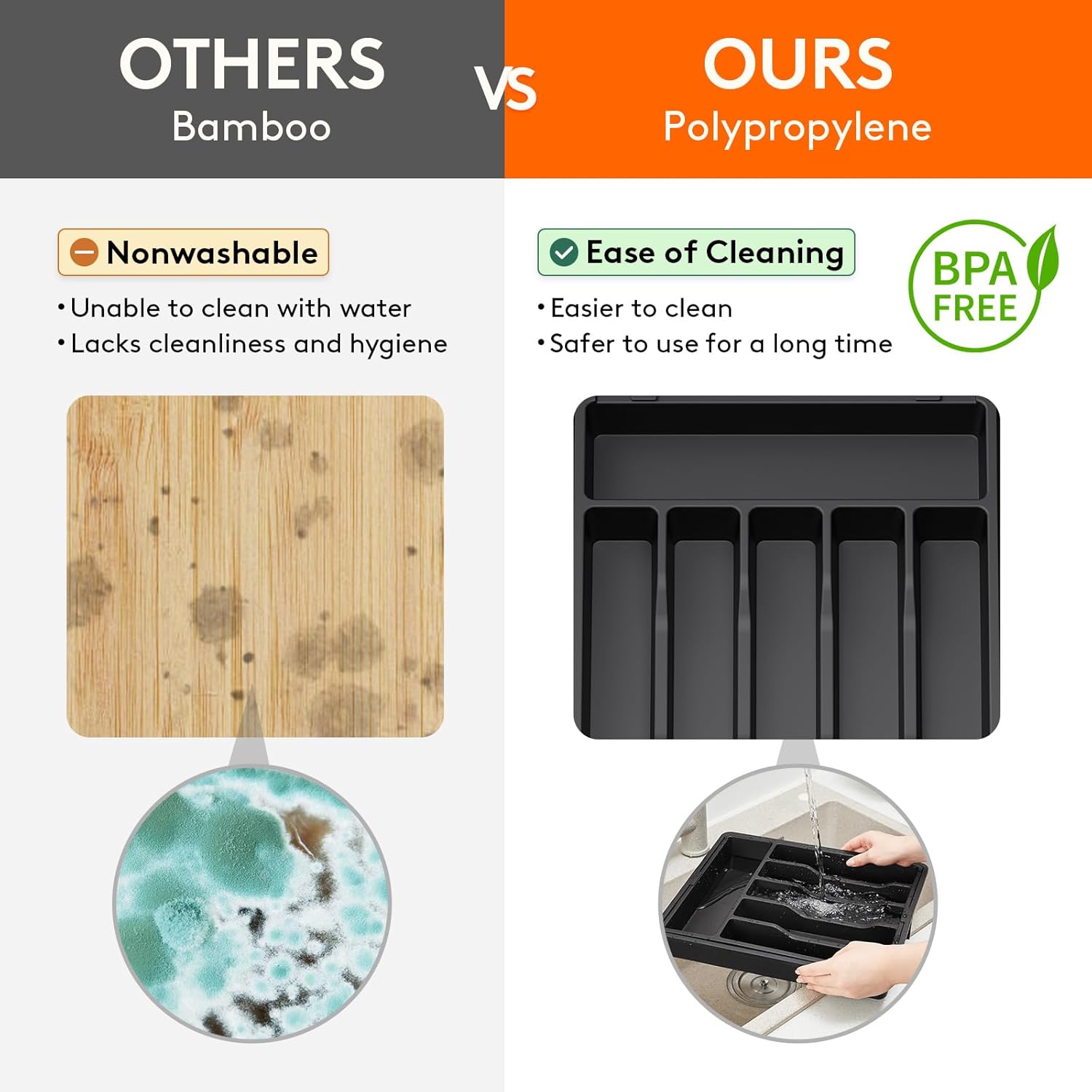 Expandable Silverware Drawer Organizer - Large BPA-Free Utensil Tray for Kitchen, Adjustable Cutlery Storage in Sleek Black