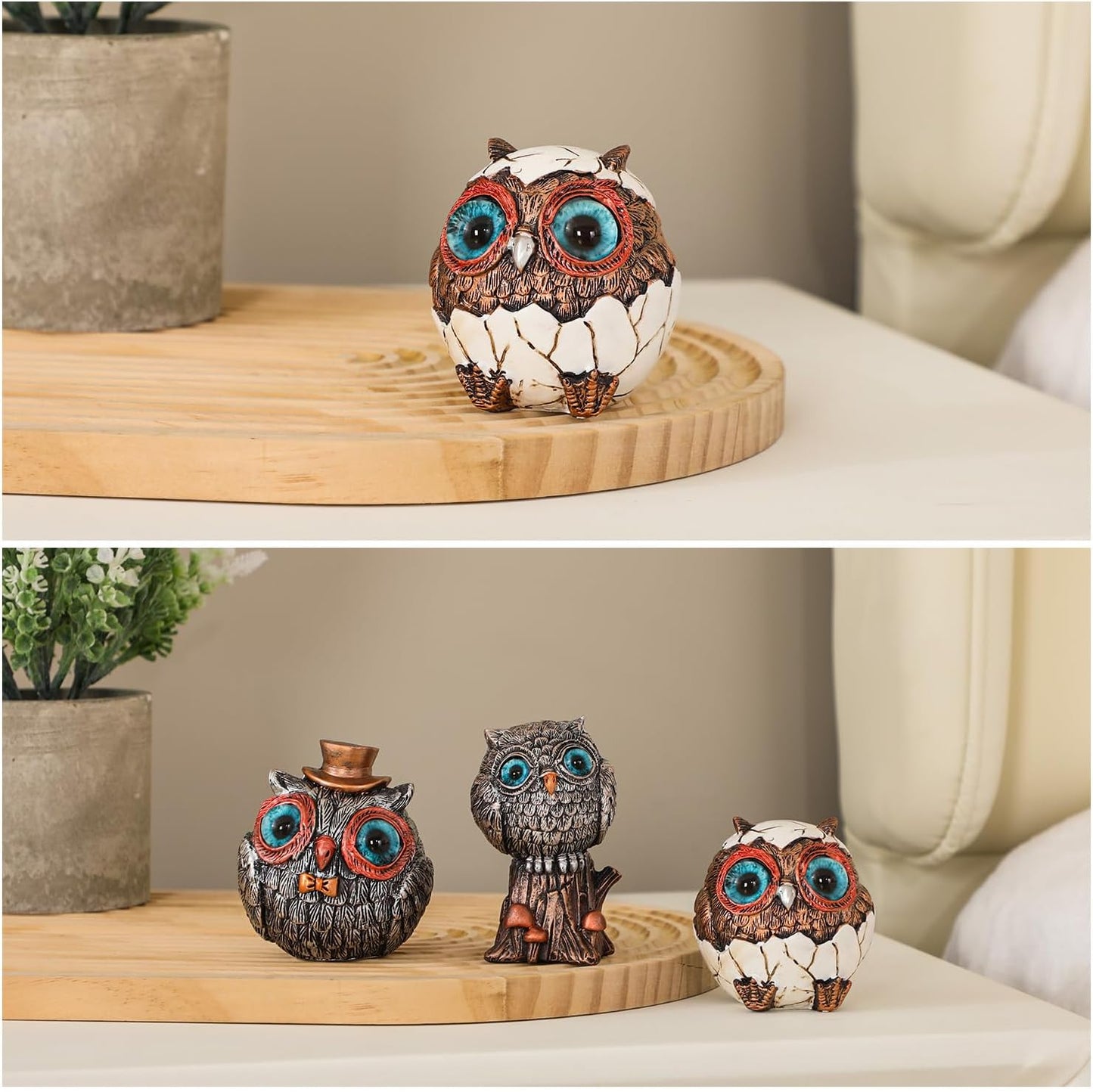Charming Owl Statue Set - 3 Unique Owl Figurines for Modern Boho Home Decor, Perfect Gift for Women & Bird Lovers