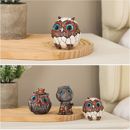 Charming Owl Statue Set - 3 Unique Owl Figurines for Modern Boho Home Decor, Perfect Gift for Women & Bird Lovers