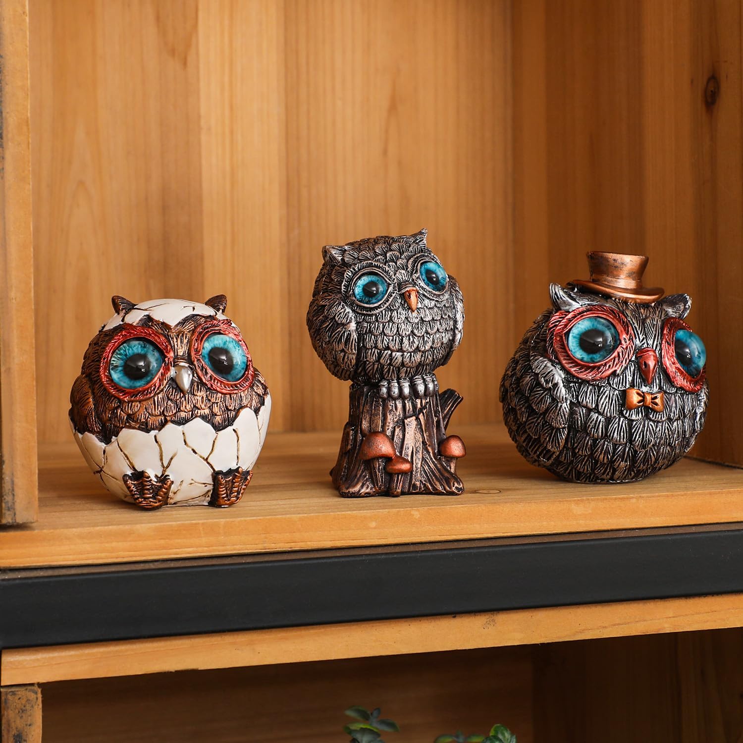 Charming Owl Statue Set - 3 Unique Owl Figurines for Modern Boho Home Decor, Perfect Gift for Women & Bird Lovers