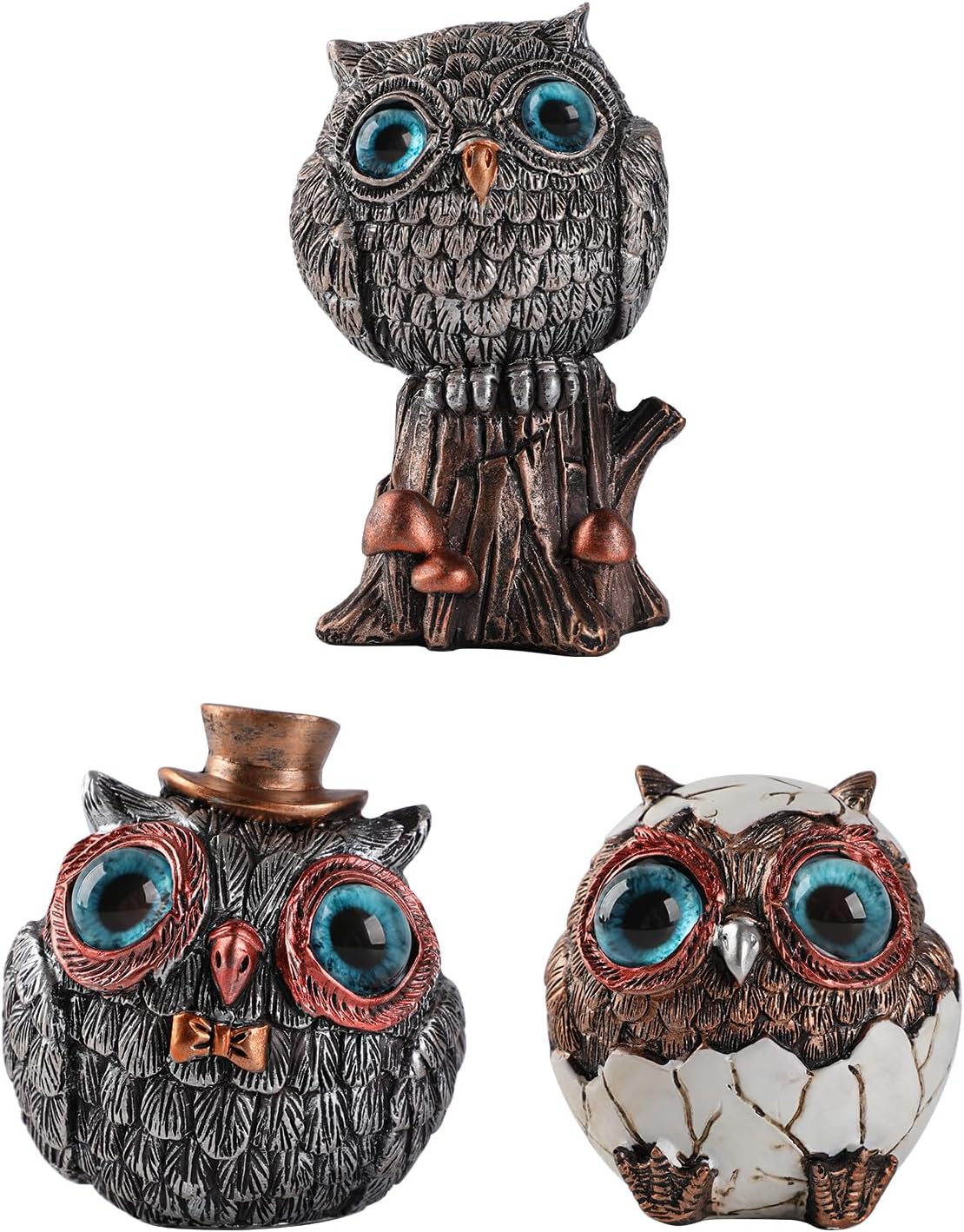 Charming Owl Statue Set - 3 Unique Owl Figurines for Modern Boho Home Decor, Perfect Gift for Women & Bird Lovers