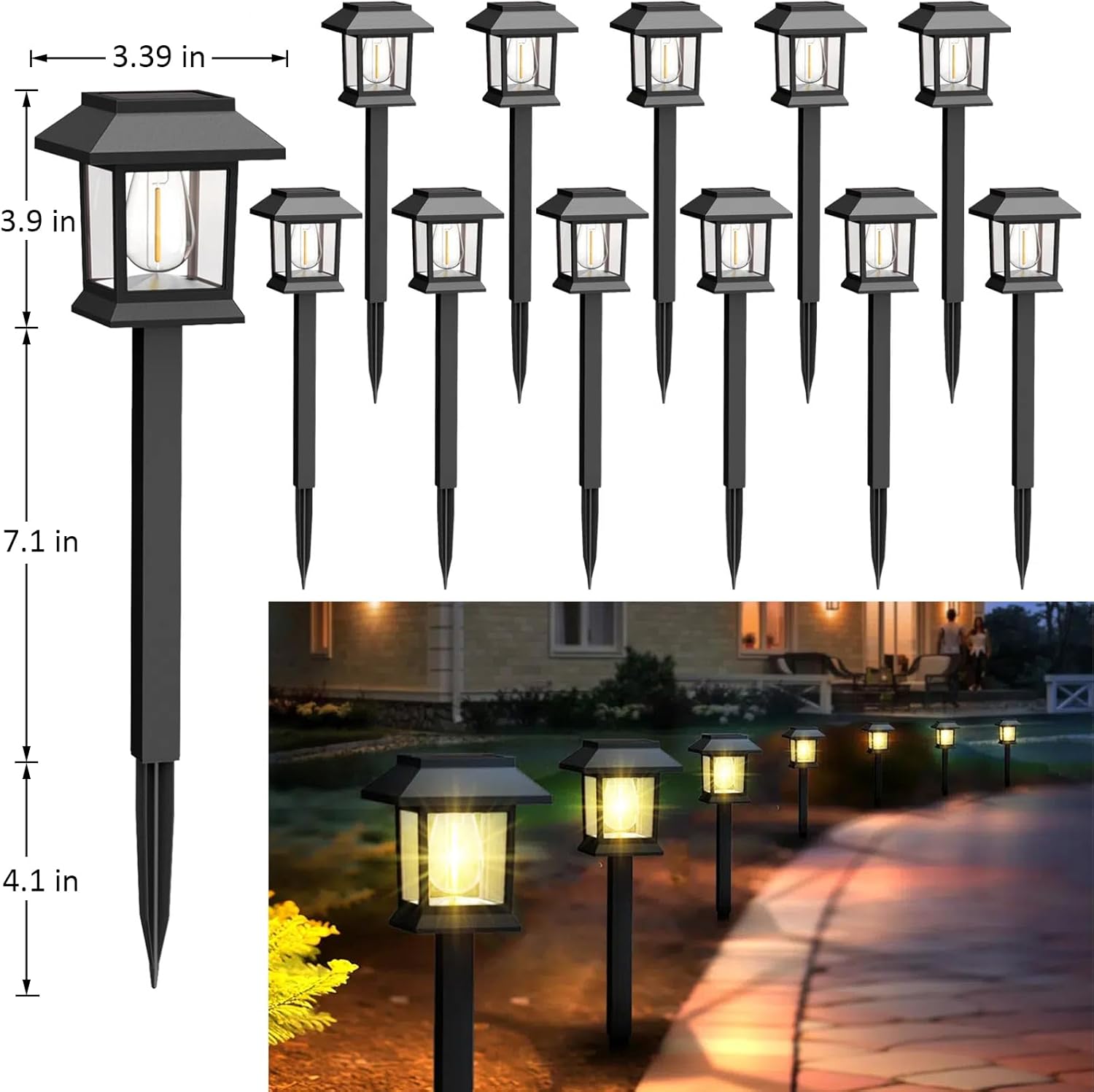 Illuminate Your Outdoors: 12 Pack Waterproof Solar Pathway Lights with Auto On/Off for Garden, Yard, and Patio Decor