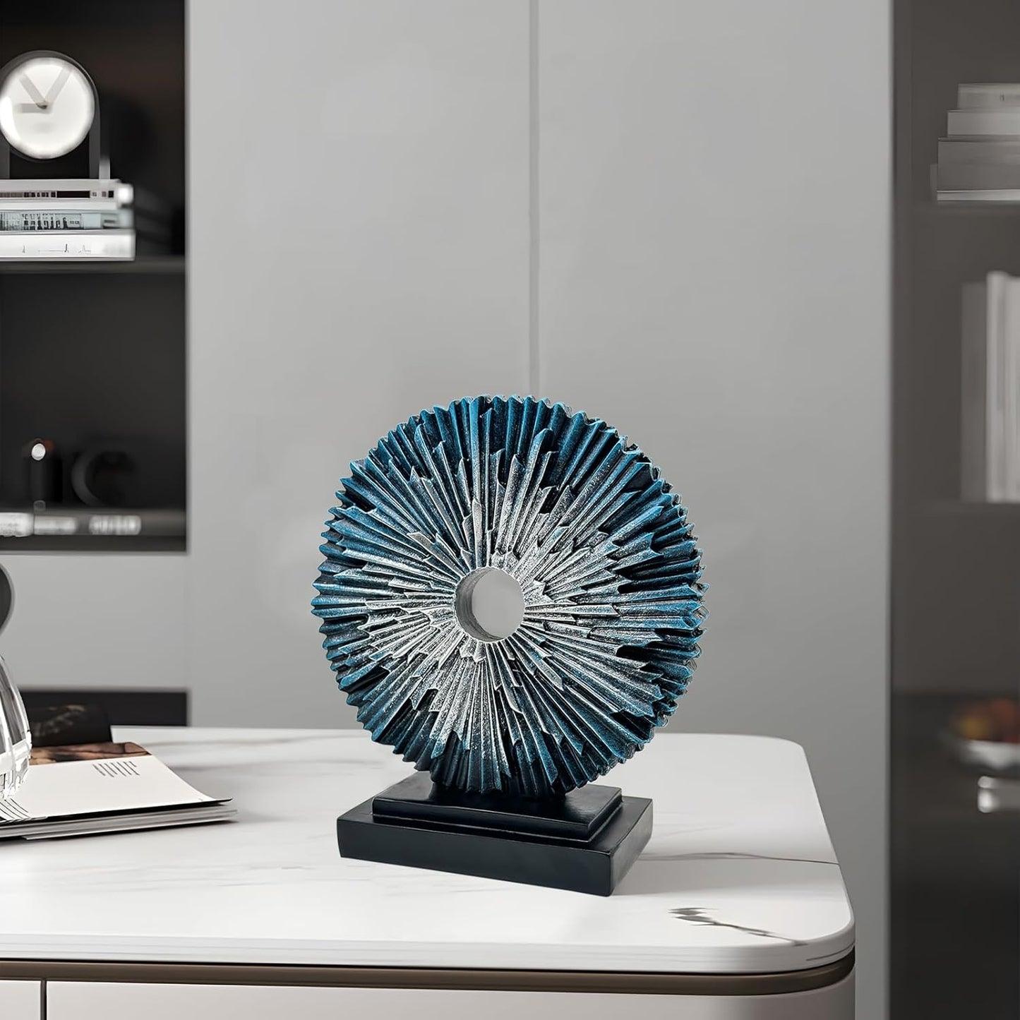 Modern Blue Abstract Sculpture - Stylish Home and Office Decor for Men, Perfect for Bookshelves and Tabletops