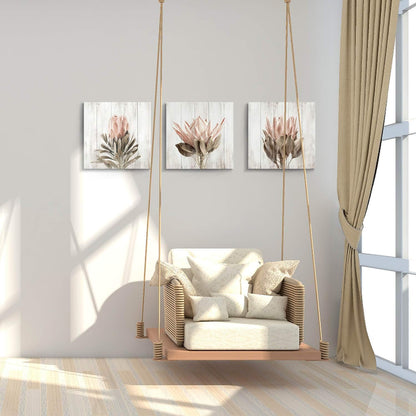 Charming Floral Canvas Wall Art Set - 3-Piece Flower Bloom Print for Washrooms (12"x12")