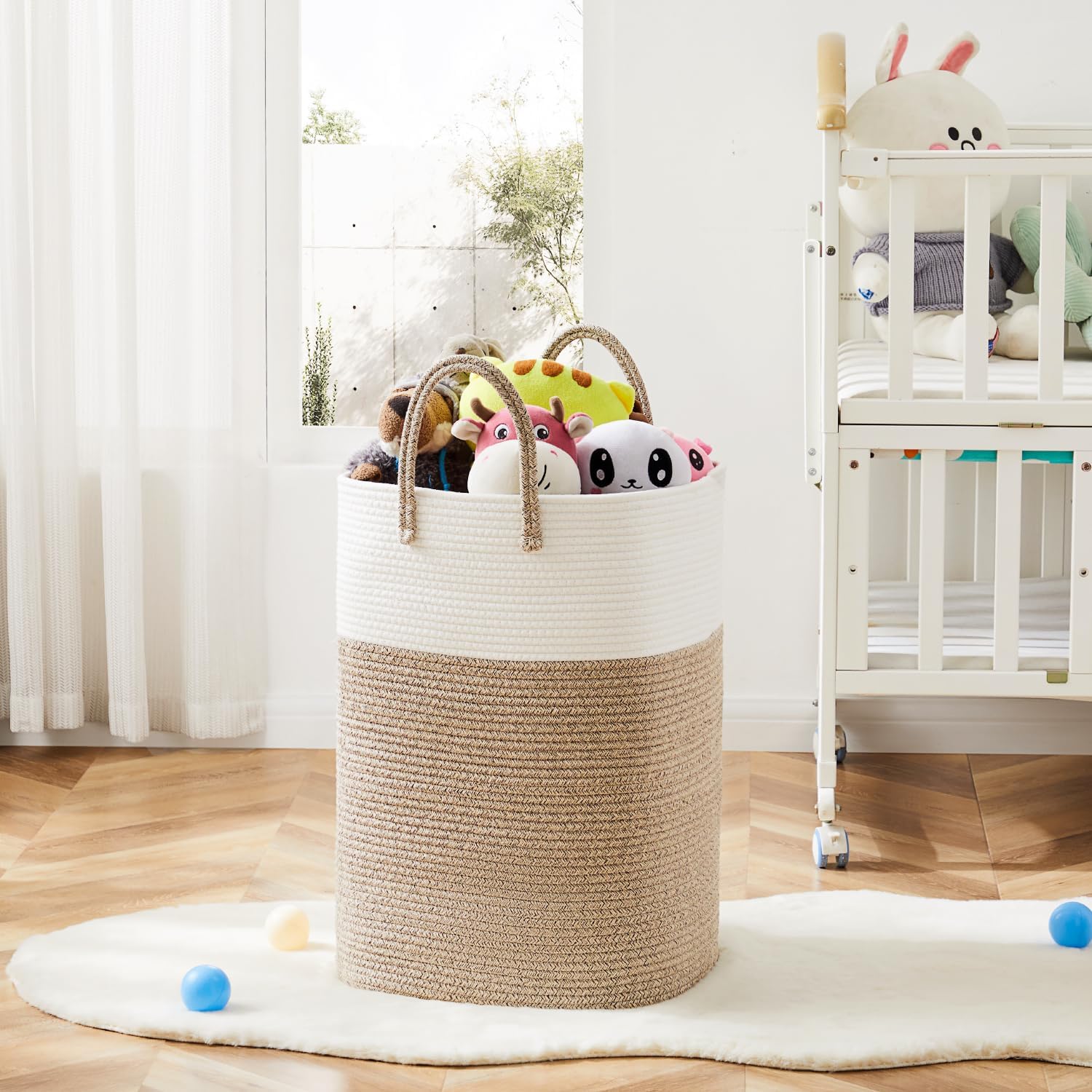Stylish Woven Cotton Rope Laundry Basket - 60L Versatile Hamper for Clothes, Baby Toys & Blankets - Perfect for Bathroom, Nursery & Living Room