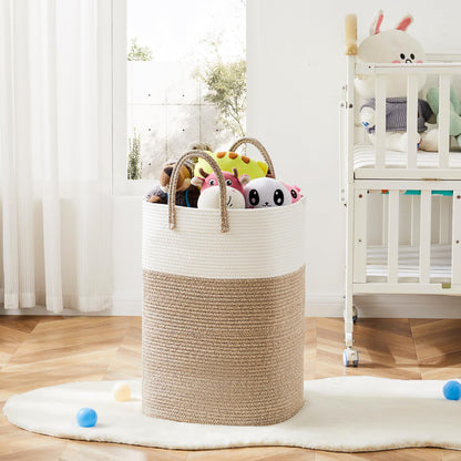 Stylish Woven Cotton Rope Laundry Basket - 60L Versatile Hamper for Clothes, Baby Toys & Blankets - Perfect for Bathroom, Nursery & Living Room