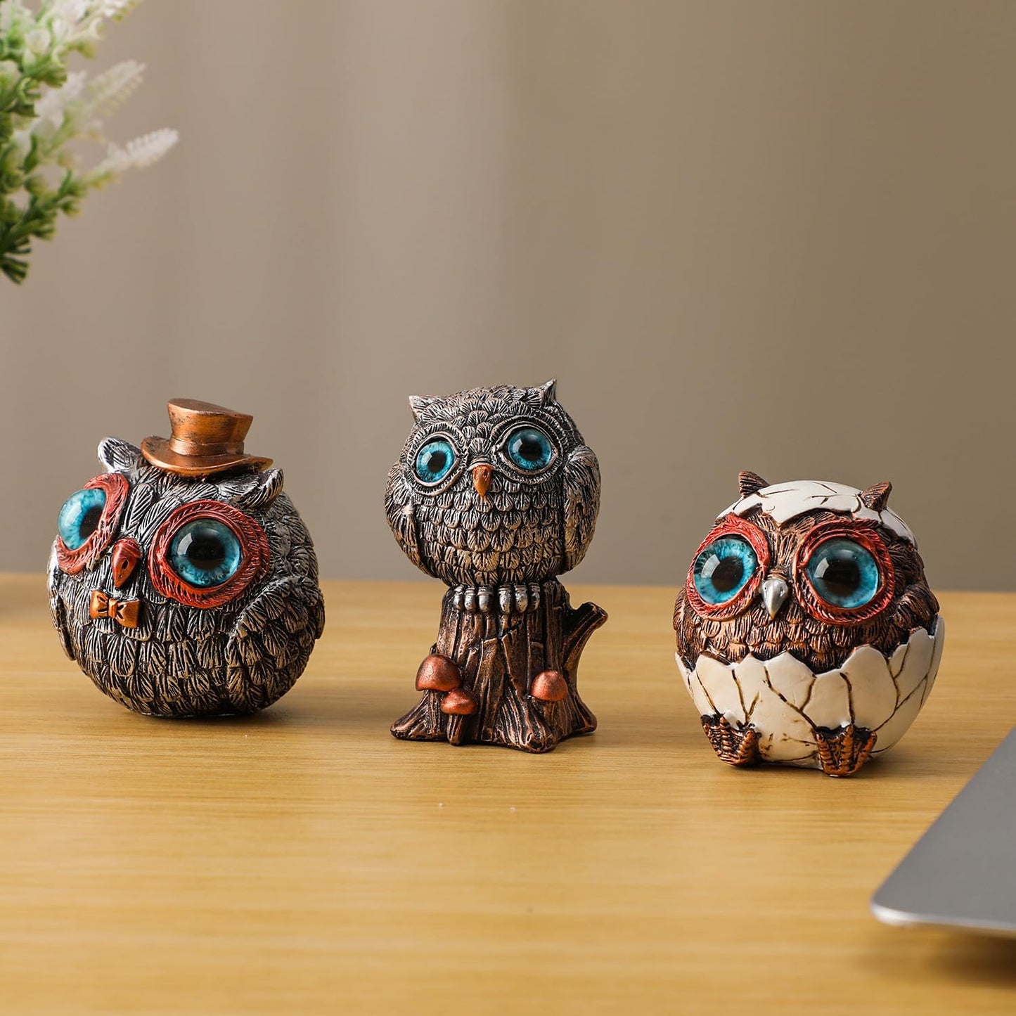 Charming Owl Statue Set - 3 Unique Owl Figurines for Modern Boho Home Decor, Perfect Gift for Women & Bird Lovers