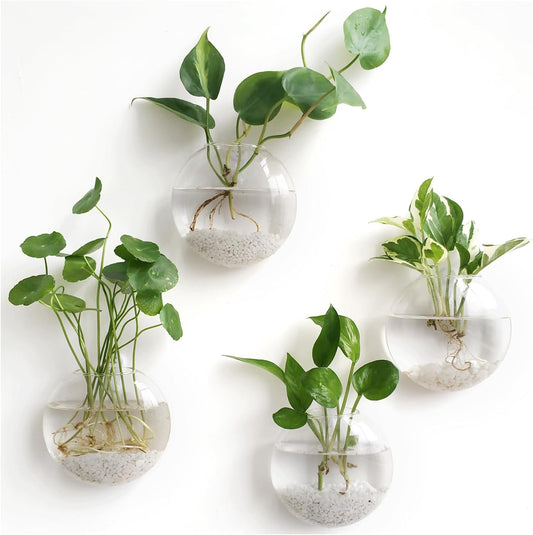 Stylish  Wall Hanging Planter Set of 4 - Elegant Glass Propagation Stations for Hydroponics, Perfect for Home, Office, and Bathroom Decor