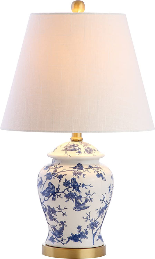 Elegant Chinoiserie 22" LED Table Lamp - Perfect for Bedroom, Living Room, or Office - Includes LED Bulb - Blue/White Design